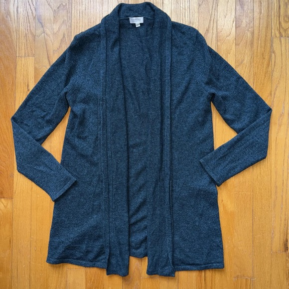 Kinross Cashmere Cardigan Sweater M Green Open Front Longline Knit Quiet Luxury - Picture 4 of 10